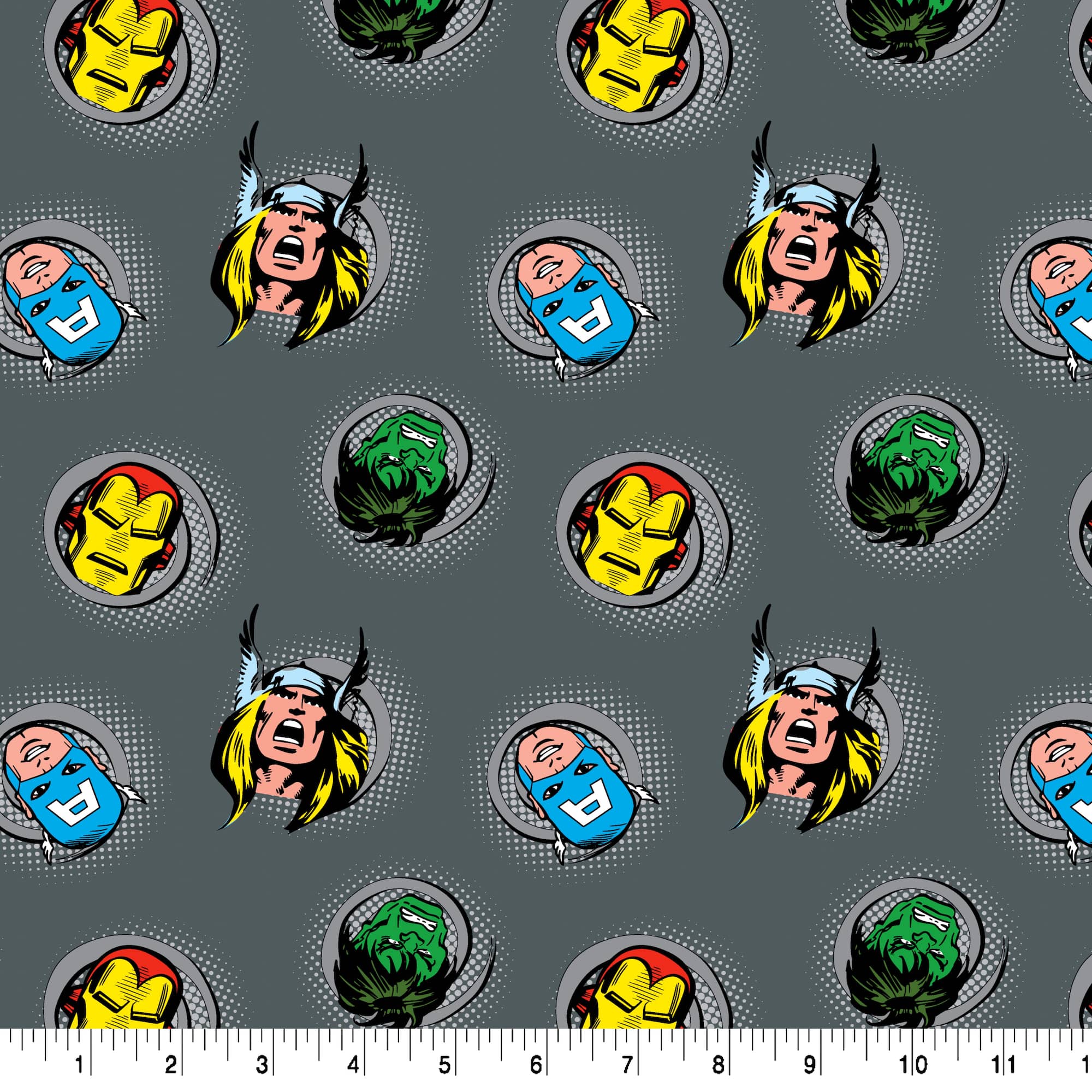 Marvel® Avengers Characters Gray Circle Toss Cotton Fabric